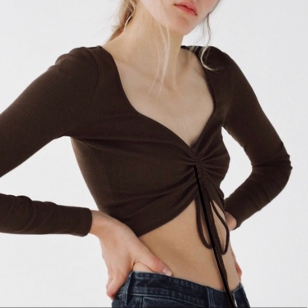 short sleeve Zara scrunched brown top